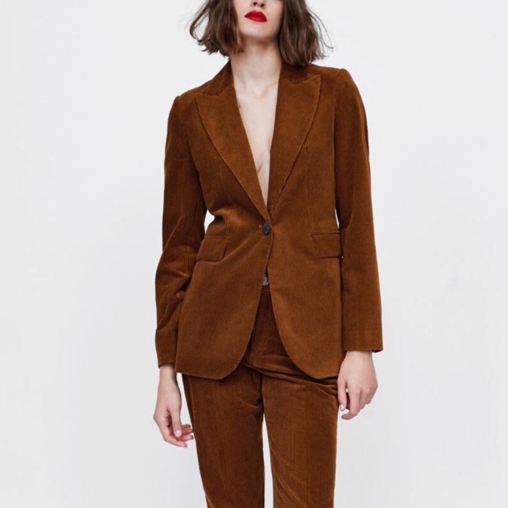 Zara Woman Corduroy Jacket Blazer Teddy Bear Brown